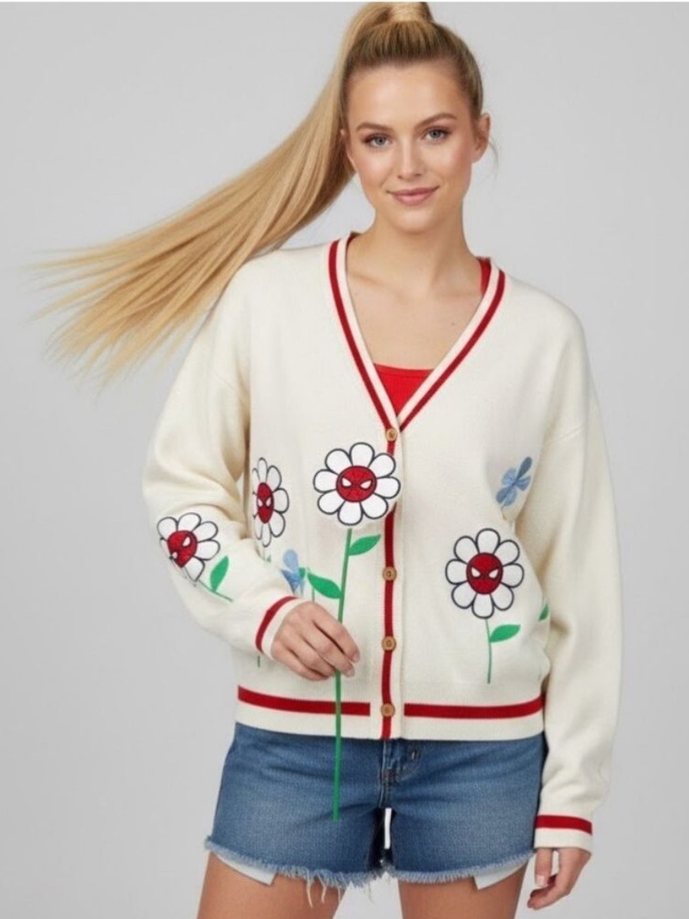 Marvel Spider-Man Flower Knit Cardigan - Size 2X
